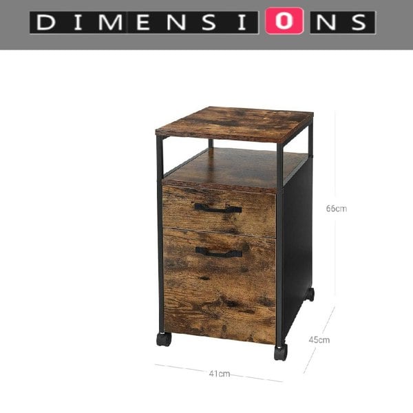 Modcraft Industrial Mobile Filing Cabinet with Drawer & Wheels – Rustic Brown & Black Office Storage