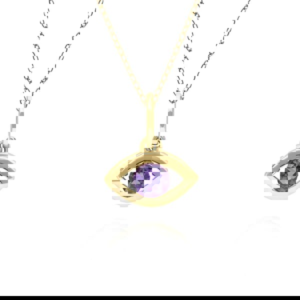 135P2102029 ECFEW™ Dainty Evil Eye Amethyst Pendant in 9ct Yellow Gold Front