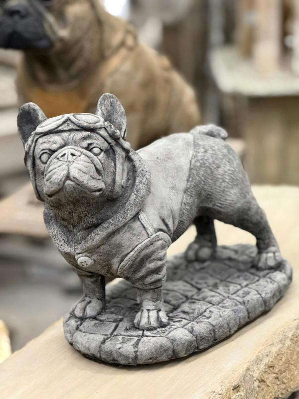 OSN Pilot Frenchie Stone Statue Detailed Garden Ornament