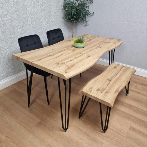 Kosy Koala Modern Dining Table Set With 2 Black Velvet Chairs And Bench Kitchen Dining Room Furniture 117cm