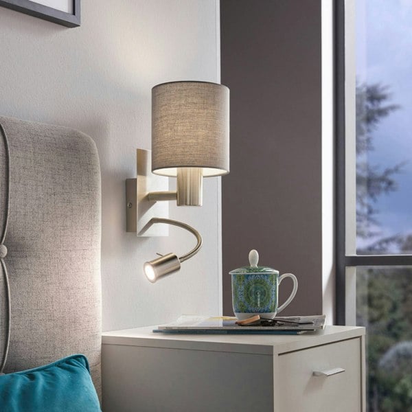 EGLO Pasteri Steel And Fabric Wall / Reading Light