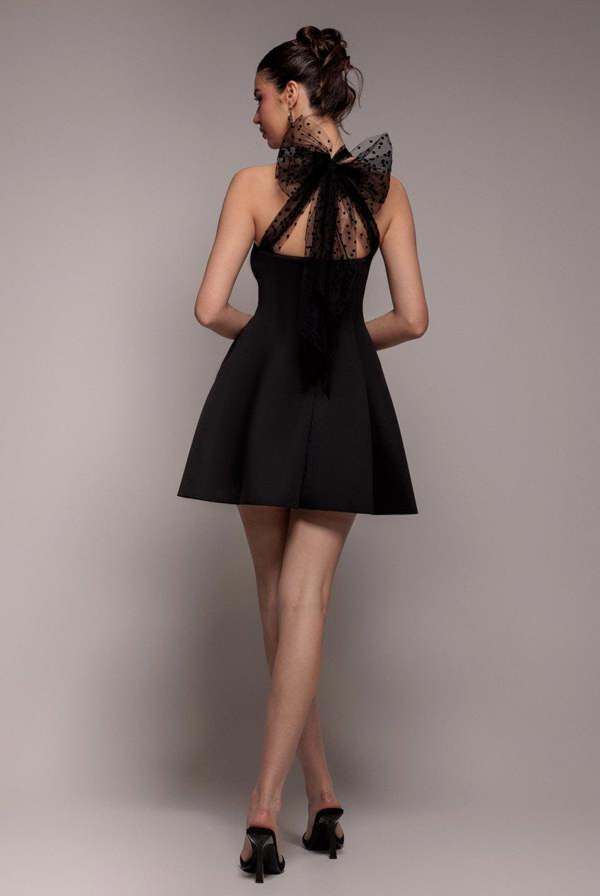 Scuba & Polka Mesh Bella Bow Multiway Skater Mini Dress - Black DR4887