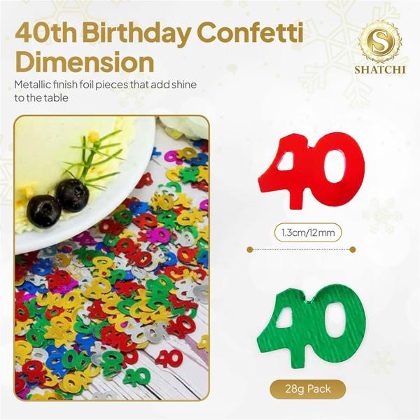 40th Birthday Multicolour Foil Confetti Pack | 1, 2 or 4 Packs for Party Tables image 1