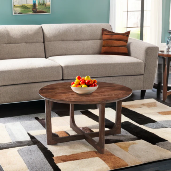 IH Design Monco Natural Mango Wood Round Coffee Table - Dark