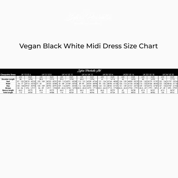 Vegan Black White Midi Dress Size Chart