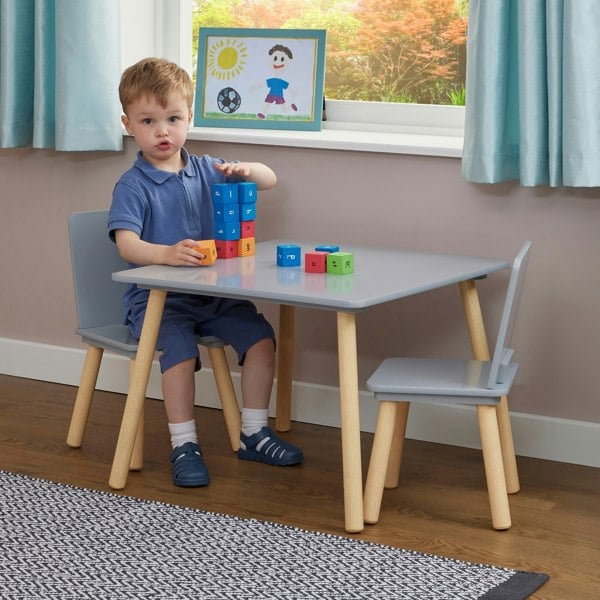 Liberty House Toys Kids Grey and Pinewood Table and Two Chairs Set