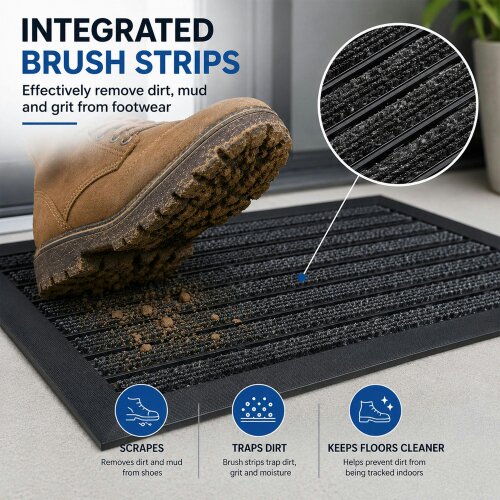 Nicoman Integrated Brush Strip Door Mat with Elevated Drainage Design