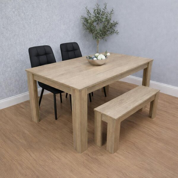 Kosy Koala Oak Effect Dining Table Set With 2 Black Velvet Chairs And Bench Dining Room Furniture