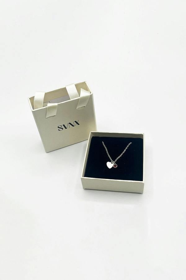 SVNX Mini Heart & Janurary Birthstone Necklace in Silver - Gift Boxed
