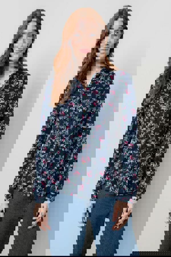 Lily & Me Bowbridge Printed Cotton Jersey Shirt Navy