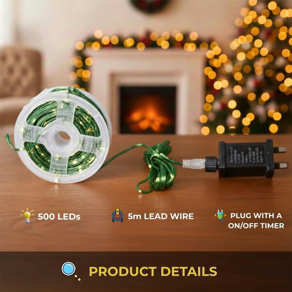 Shatchi 500 LED Green Cable String Light with Warm White Effect