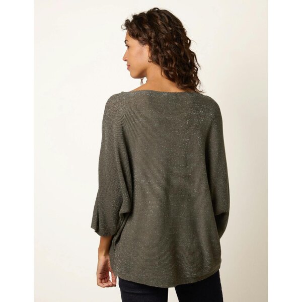 Blue Vanilla Metallic V Neck Knitted Ripple Jumper