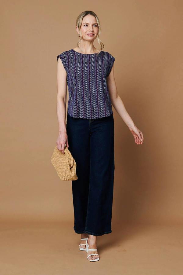 Blue | Chevron Print Cap Sleeve Top