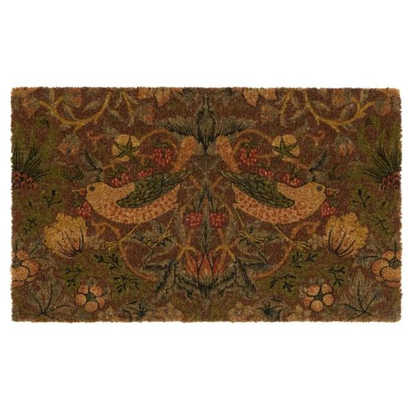 Decorative rug with floral and bird pattern on a white background
