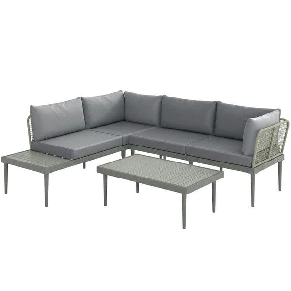 Thee-Piece 'L' Rattan Sofa Set - Grey
