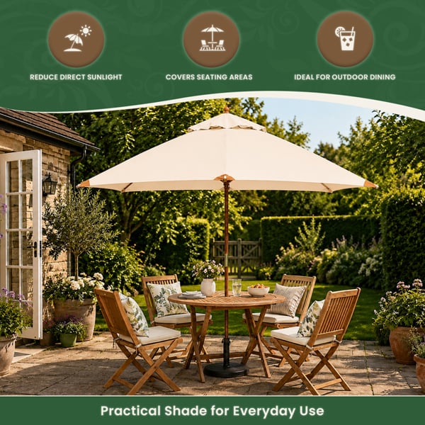 3m Premium Hardwood Garden Parasol Umbrella