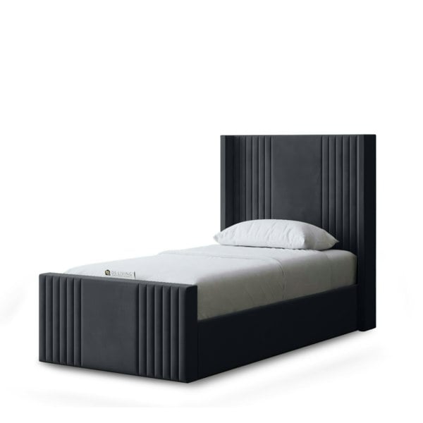 DS Living Elara Ottoman Bed with Winged Panel Headboard - Grey (Steel) - Small Double / 4ft