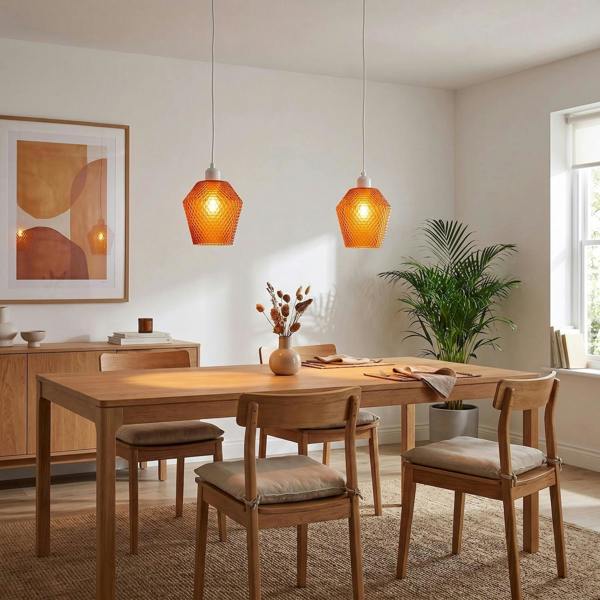 Modern and Compact Diamond Design Vivid Orange Glass Pendant Shade Image 6