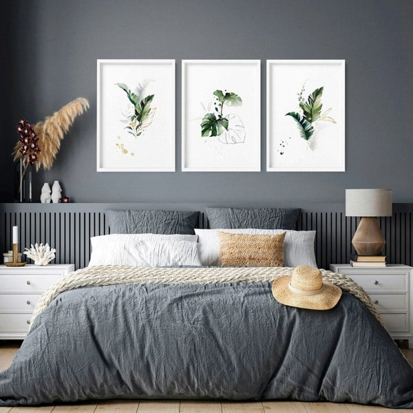 Tropical bedroom decor | set of 3 wall art prints