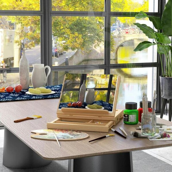 Wooden Table Easel Box with Storage Portable Folding Artist Easel, Natural - Natural wood finish