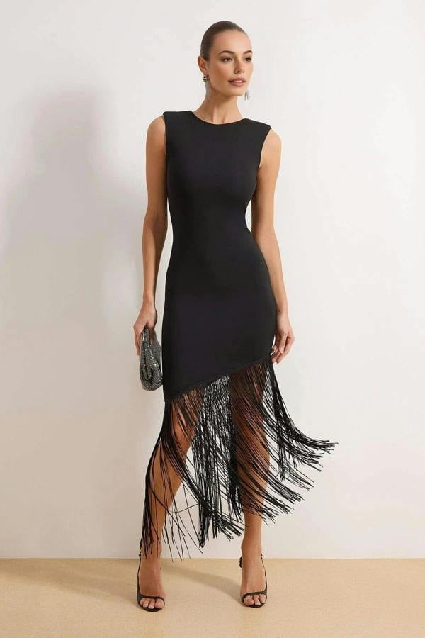 WOVCOR Tassel Detail Knitted Evening Dress