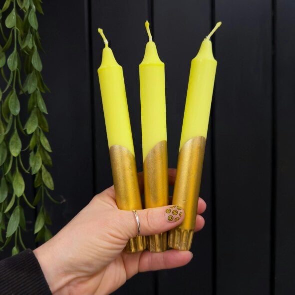 Love Frankie Acid Yellow and Gold Dipped Candles