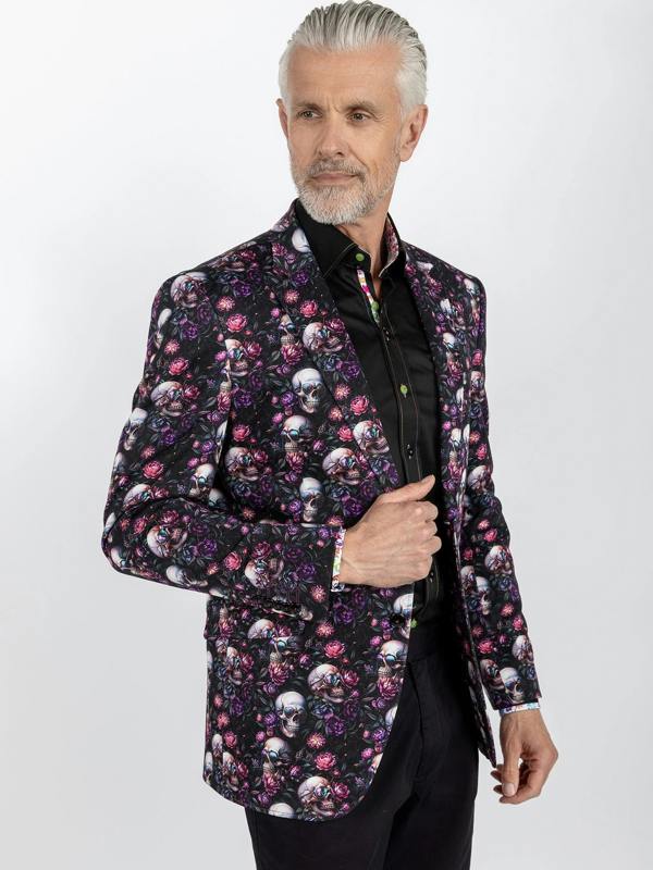 SKULL & FLORAL PRINTED FITTED JACKET - Claudio Lugli Shirts