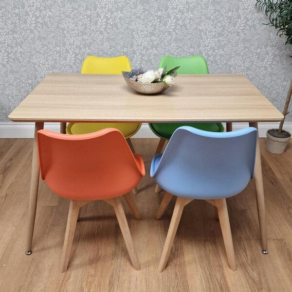 Kosy Koala Modern Rectangle Wood Effect Dining Table Set With 4 Mix Plastic Chairs Dining Room Furniture