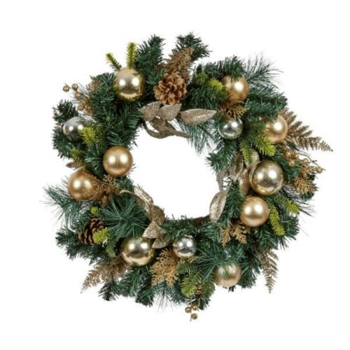 Samuel Alexander 40cm Hanging Baubly Gold Christmas Wreath with Pinecones