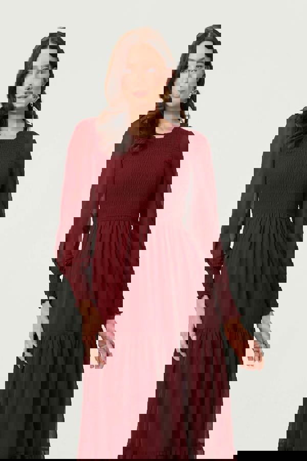 Red | Semi Sheer Layered Tiered Maxi Dress