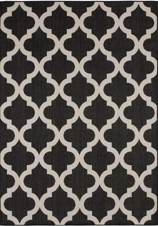 Black Trellis Design Outdoor Rug for Garden & Patio