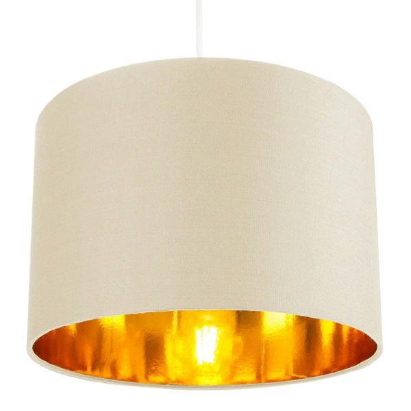 Contemporary Cream Cotton 12" Table/Pendant Lamp Shade with Shiny Copper Inner Image 3