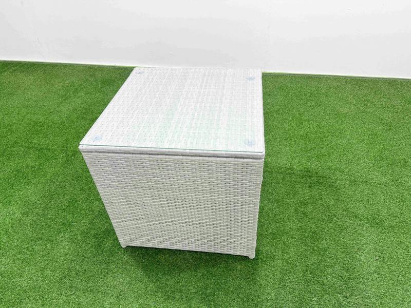 Fimous 7 Seater Wicker Patio Set, Rattan, Square Coffee Table, High Back Lounge Sofa, Big Footstool and Side Table, Light Grey