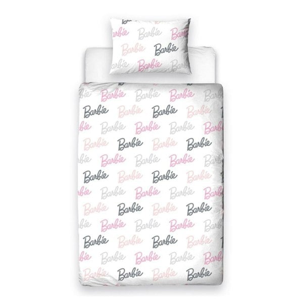 Barbie Reversible Figures Duvet Cover Set - Pink/White/Grey