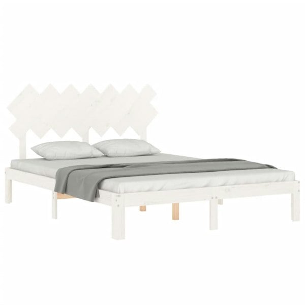 Berkfield Bed Frame with Headboard White King Size Solid Wood