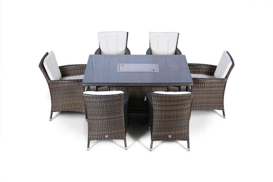 Giardino Savannah Fire Pit 6 Seater Rectangle Rattan Dining Set