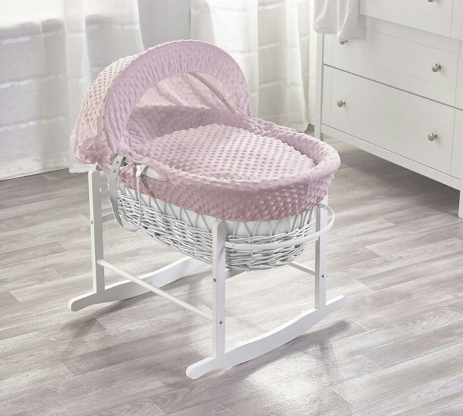 Kinder Valley Pink Dimple White Wicker Moses Basket