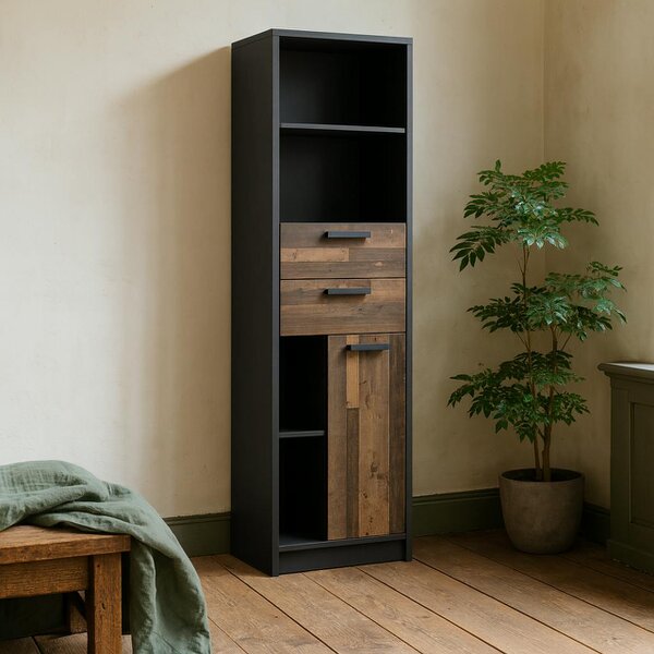 Wyld Haus Brooklyn Bookcase in Walnut and Dark Matera Grey