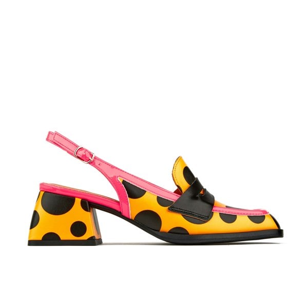 Embassy London Diana - Black Orange Polka - Women's square closed toe slingback heel in orange polka