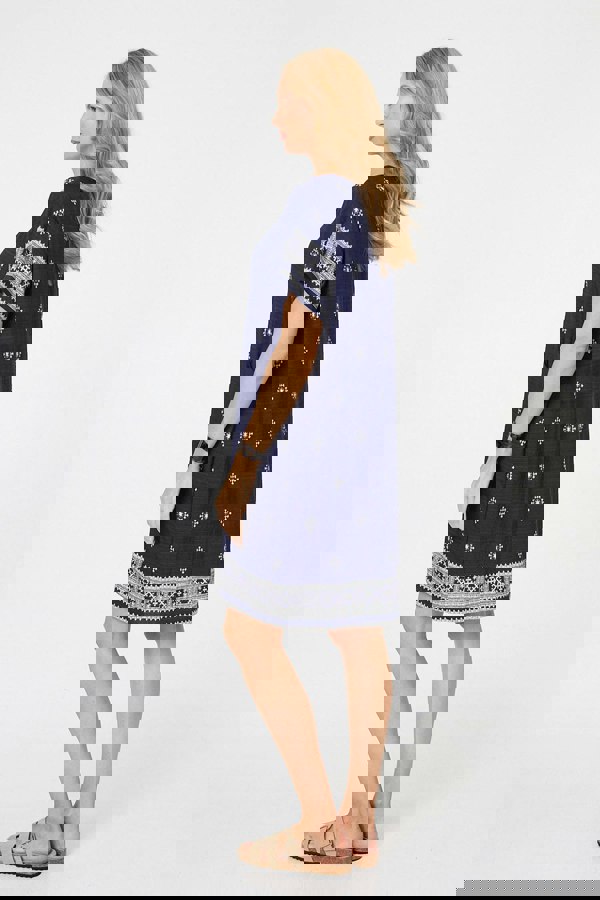 Navy | Border Print Knee Length Shift Dress
