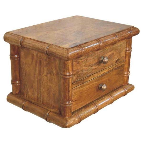 Artisan Furniture Solid Wood Bamboo Bedside in Amber Oak Finish, 2 Drawers, Brown