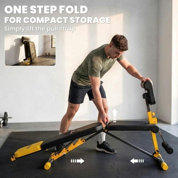 Adjustable Weight Bench for Home Gym, 300kg Incline Decline Flat Foldable Bench Press with 6 Backrest Positions, Yellow