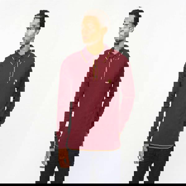 Gabicci V55GM09 Mens Lineker Long Sleeve Knitted Three Button Polo Gabicci Vintage - MULBERRY