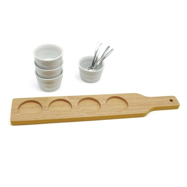 Appetizers Tapas Serving Dishes Set Nibble Cups Wooden Paddle