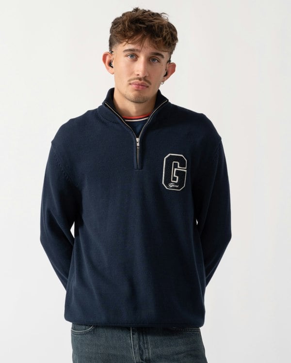 GANT Mens Small Graphic Badge Half Zip Jumper - 433 Evening Blue