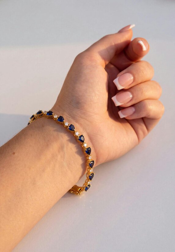 Latelita Asscher Cut Heart Tennis Bracelet Sapphire Gold