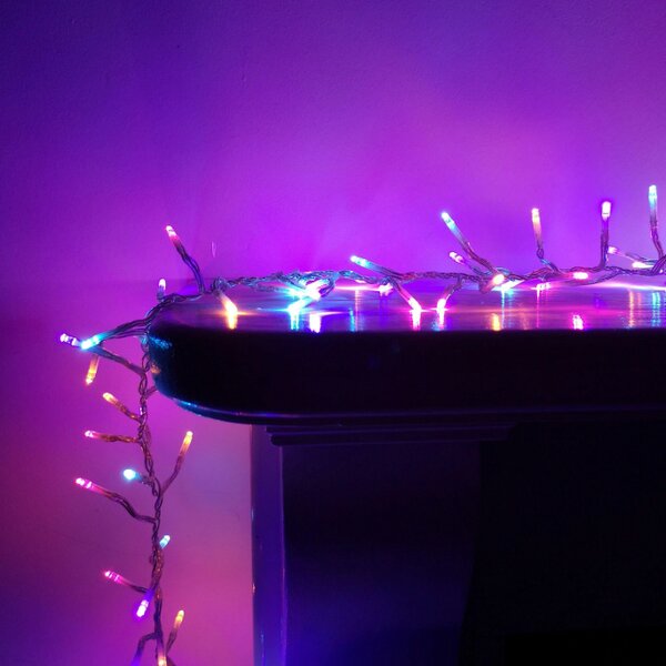 Samuel Alexander 960 LED 12.4m Premier Cluster Indoor Outdoor Multi Function Mains Operated Christmas Lights with Timer on Clear Cable in Rainbow