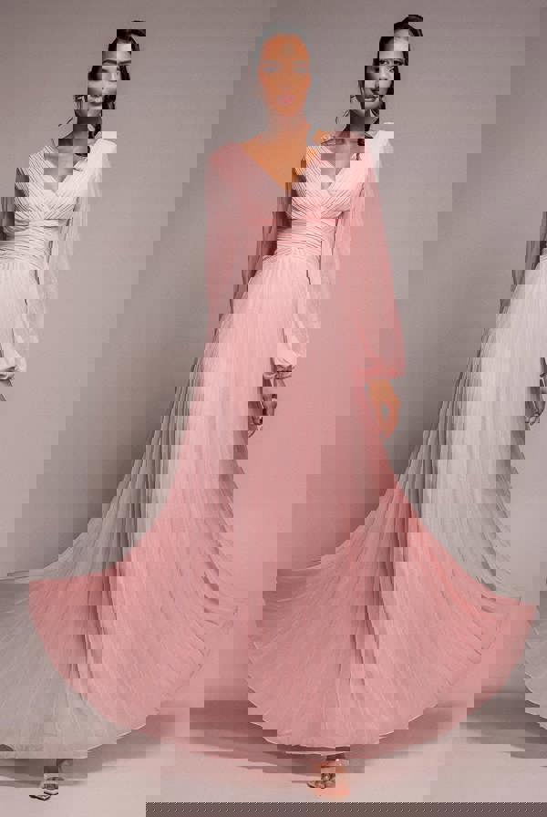 Balloon Sleeve Chiffon Maxi Dress - Blush Pink DR3041QZ