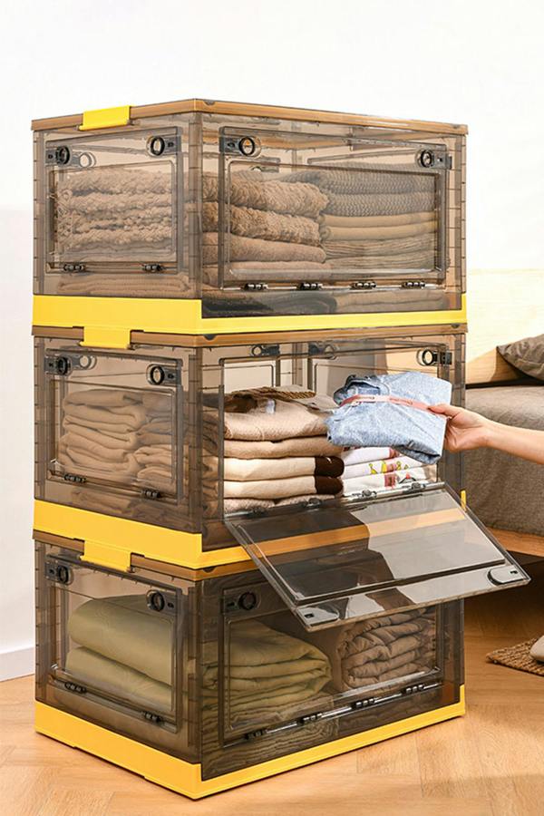 3 Pack Collapsible Storage Box Medium Stackable Clear Plastic Storage Box Organizer