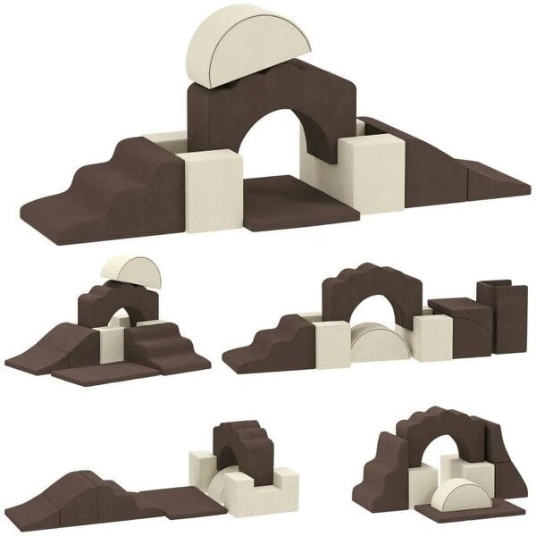 7 Piece Kids Soft Play Set with Detachable Cover, Baby Indoor Climb and Crawl Foam Toys for Toddlers, Brown